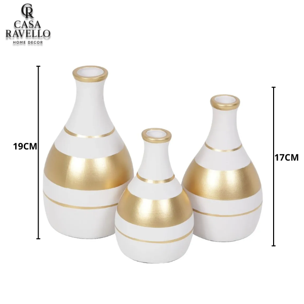 Trio Vasos decorativos com Bandeja e Bola de decoração - Oro Bianca