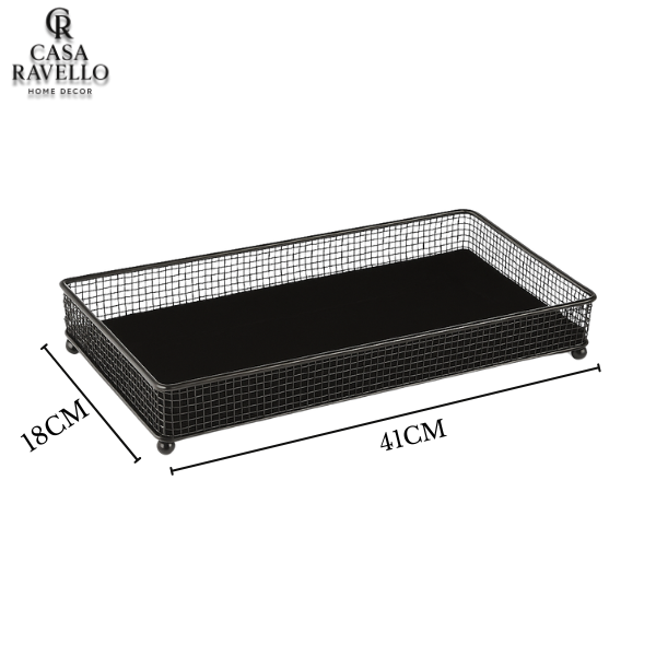 Bandeja em Metal com Vidro - Rete Nero