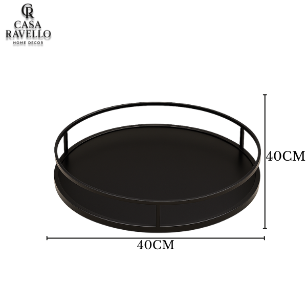 Bandeja em Metal com Vidro Preto - Nero Rotondo