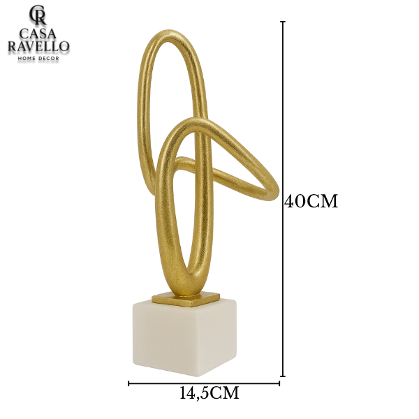 Escultura decorativa em Resina e Pedra Branca - Infinito de Ouro