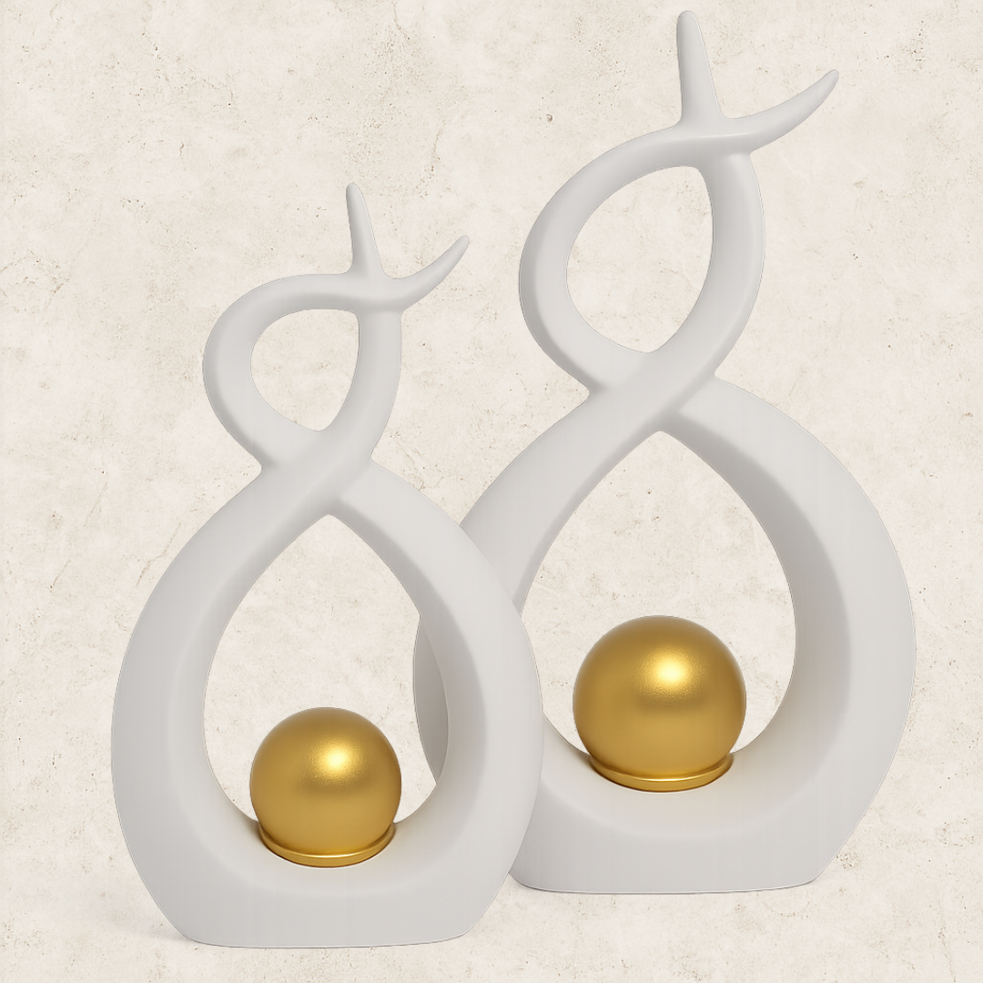 Conjunto esculturas Decorativas com Esfera Dourada - Lúmina