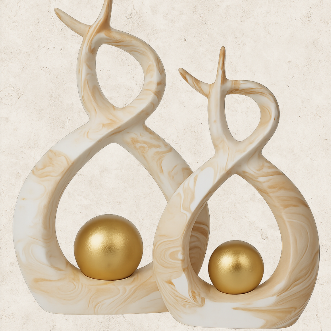 Conjunto esculturas Decorativas com Esfera Dourada - Lúmina