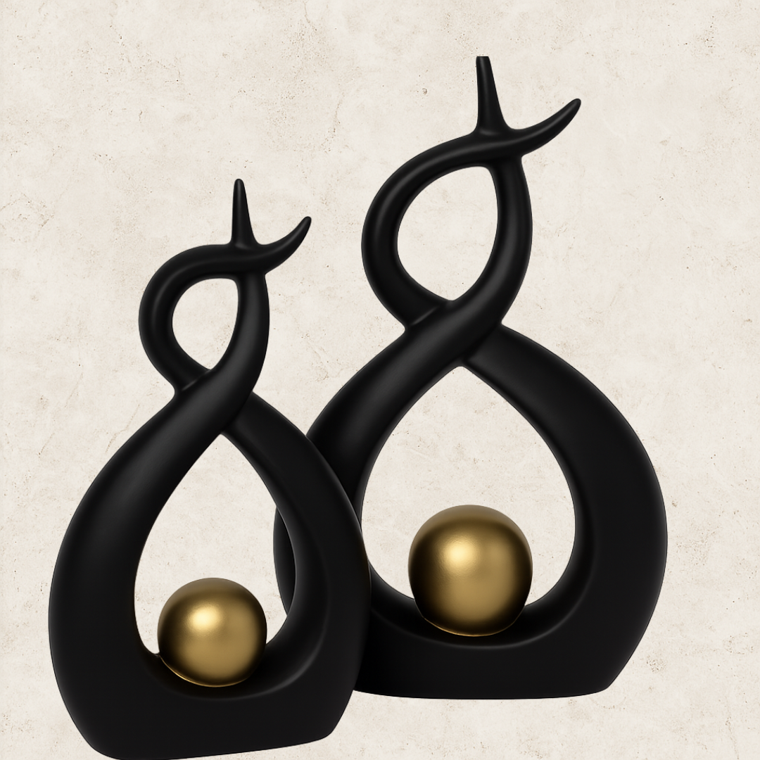 Conjunto esculturas Decorativas com Esfera Dourada - Lúmina
