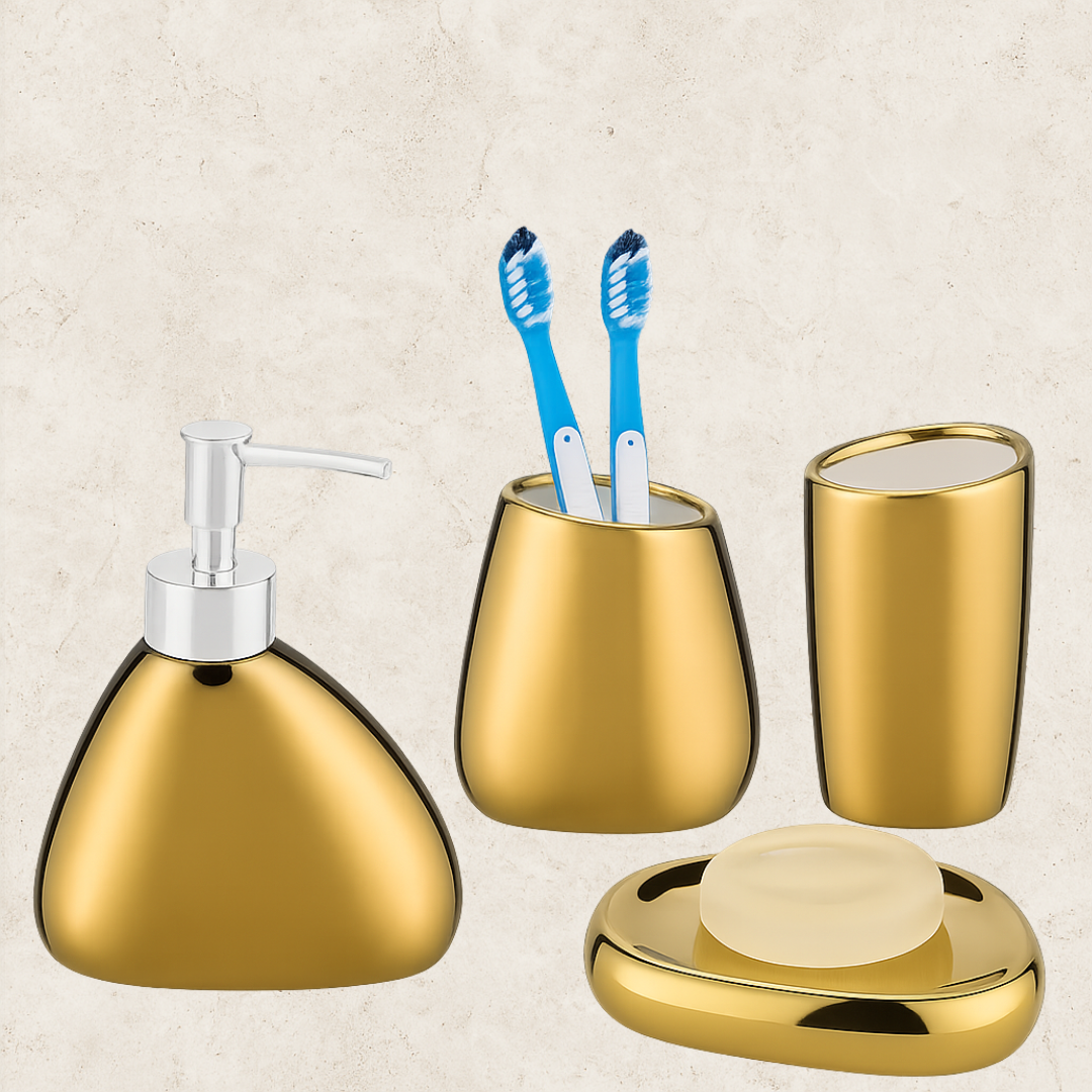 Kit de Acessórios para Banheiro dourado em cerâmica Aurum Lux