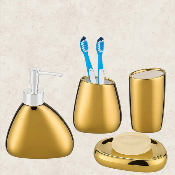 Kit de Acessórios para Banheiro dourado em cerâmica Aurum Lux