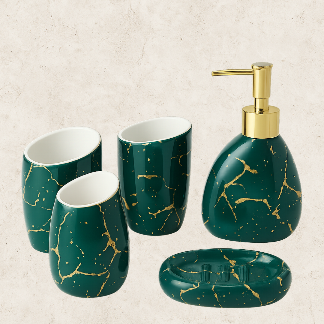 Conjunto Venezia – 5 Peças de acessórios para banheiro em Cerâmica
