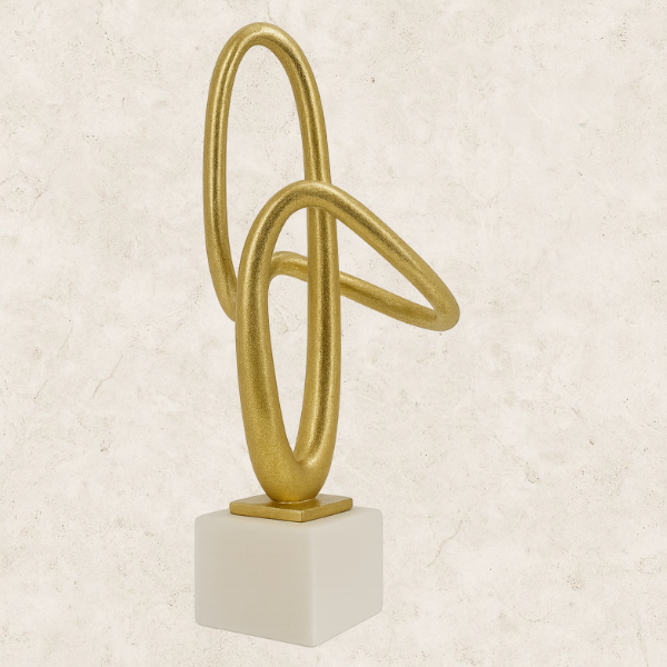 Escultura decorativa em Resina e Pedra Branca - Infinito de Ouro