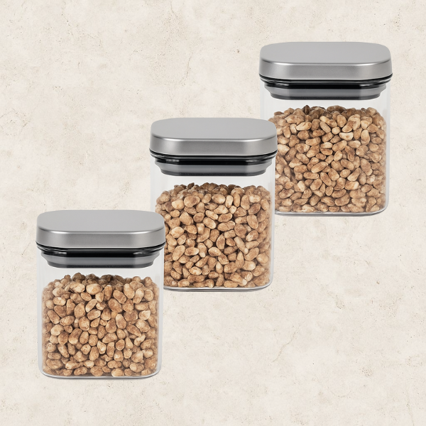 Kit 3 Recipientes Herméticos em Vidro e Inox - Linea Argento