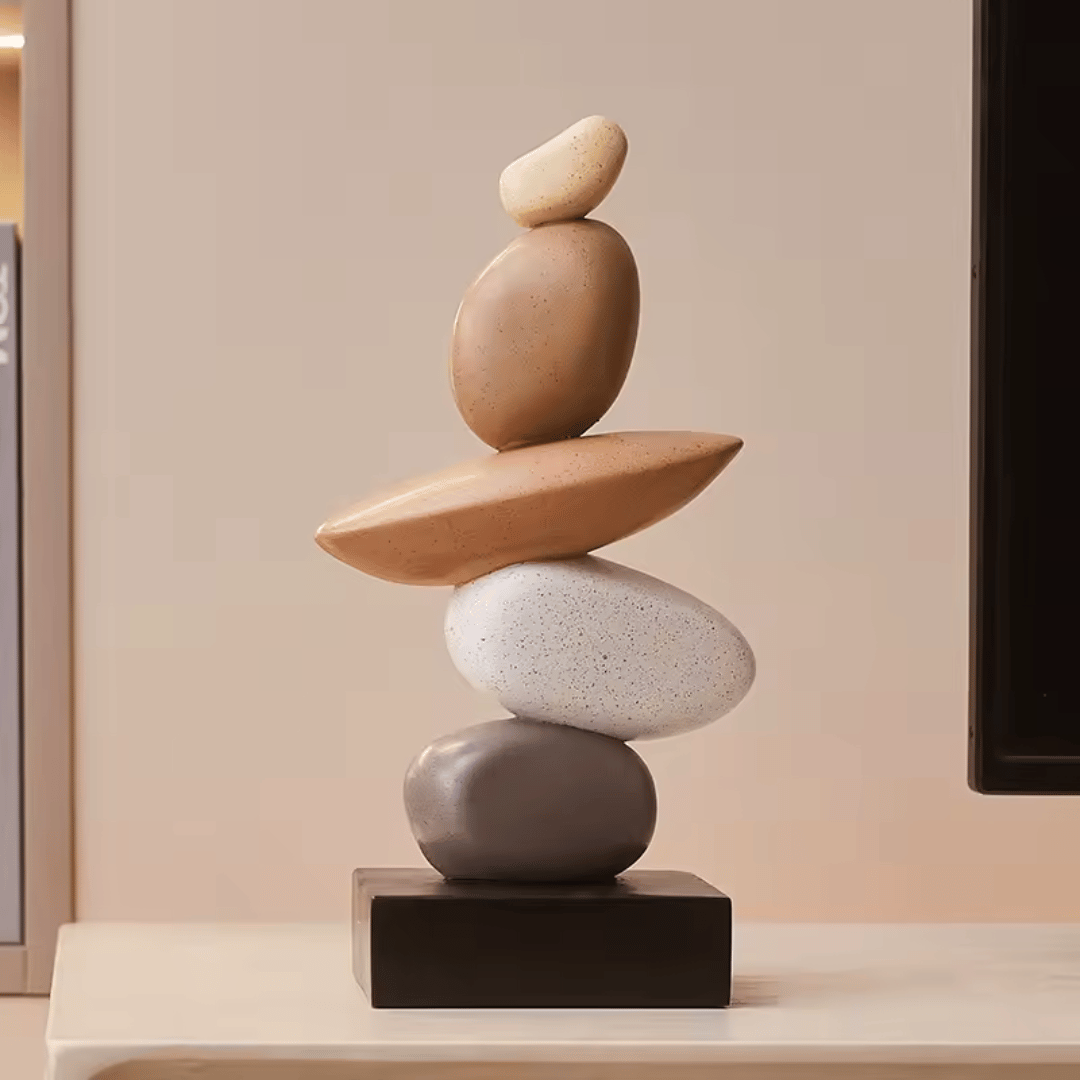 Escultura decorativa de pedras em resina - Equilíbrio Natural
