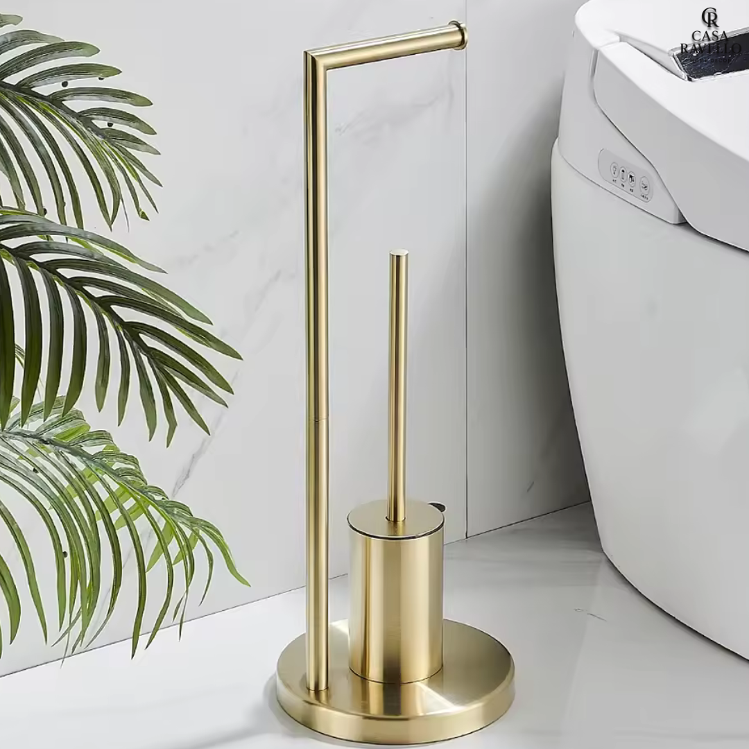 Papeleira de Piso em Inox 304 com porta-escova embutido - Linha veneza