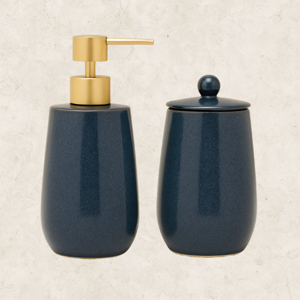 Dispenser e Porta Escova em Cerâmica - Blu Notte Cerâmica