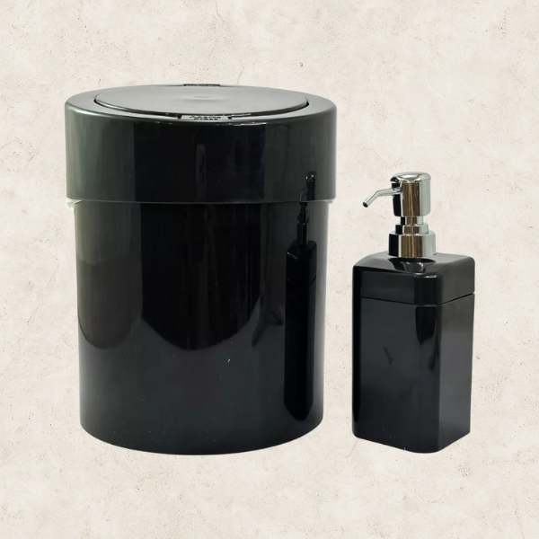 Conjunto Noir Luxe - Lixeira e Saboneteira/Porta Escova em ABS
