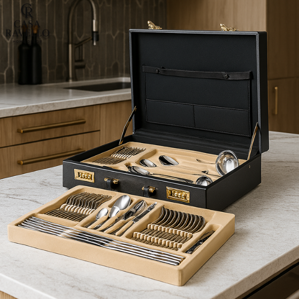 Maleta de 84 Talheres Banhados a Ouro - Milano