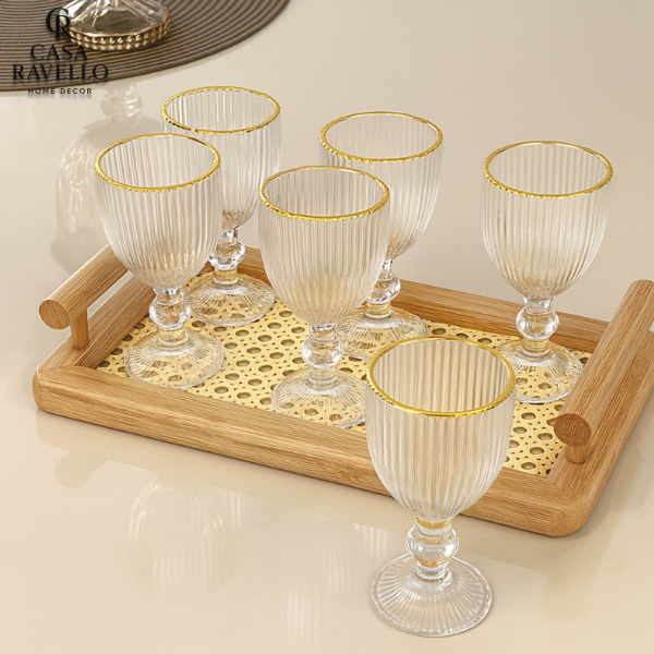 Jogo de 6 mini taças com borda Dourada - Oro Linea