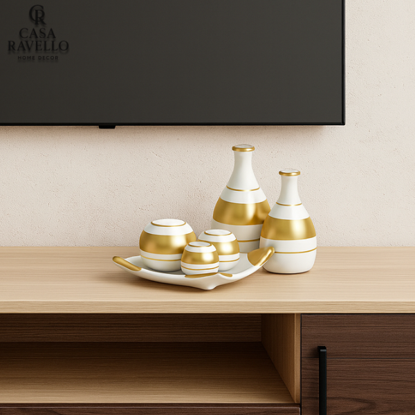 Trio Vasos decorativos com Bandeja e Bola de decoração - Oro Bianca
