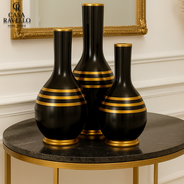 Trio de Vasos decorativos em Cerâmica - Trio Nero Aurum