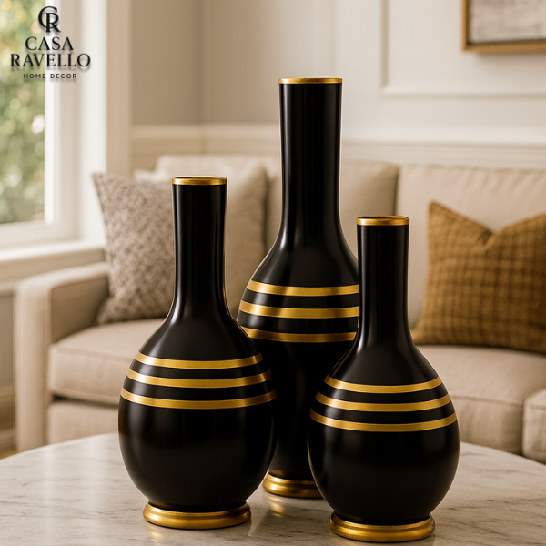 Trio de Vasos decorativos em Cerâmica - Trio Nero Aurum