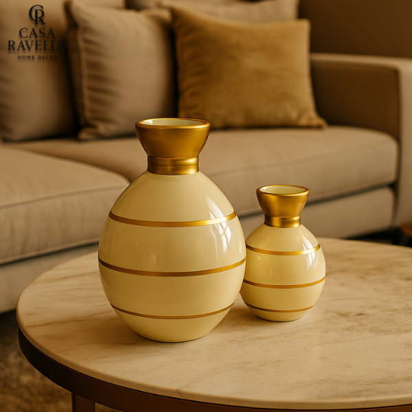 Dupla de Vasos decorativos em Cerâmica - Duo Ébano Auréa