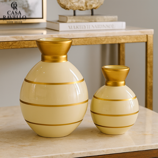 Dupla de Vasos decorativos em Cerâmica - Duo Ébano Auréa