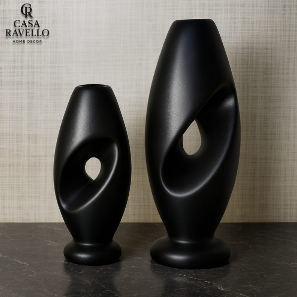 Dupla de Vasos decorativos em Cerâmica - Duo Nero Armonia