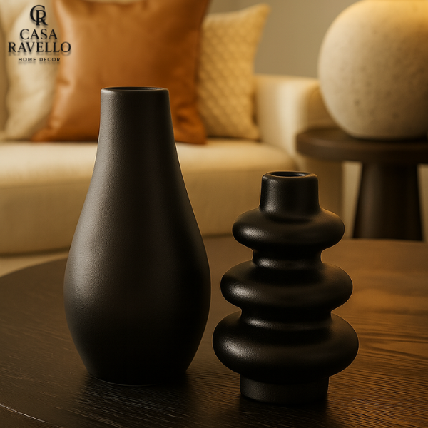 Dupla de Vasos decorativos em Cerâmica - Vasos Duo Ébano Contour