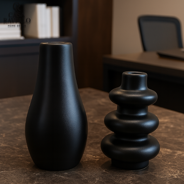 Dupla de Vasos decorativos em Cerâmica - Vasos Duo Ébano Contour