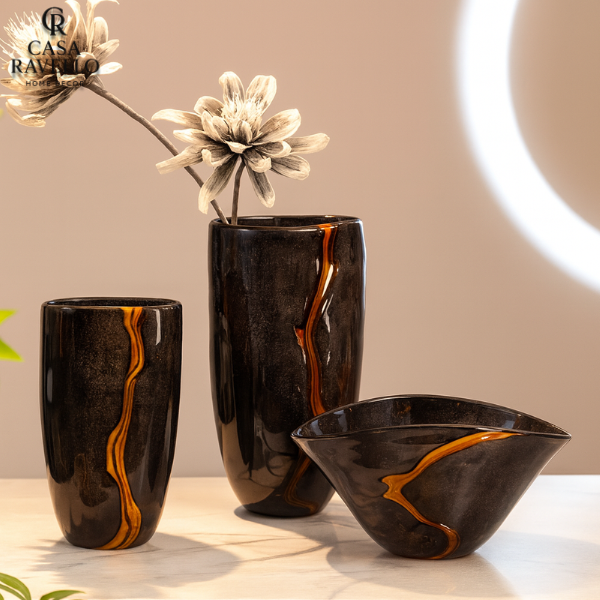 Vaso Decorativa em Vidro Escuro - Fiamma di Vetro
