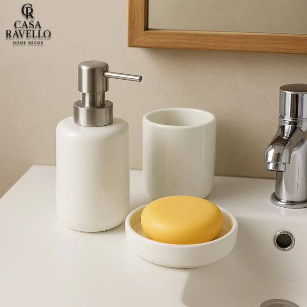 4 Peças para banheiro em Cerâmica - Conjunto Duo Luxe