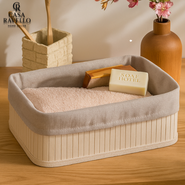 Kit 3 Caixas Organizadoras em Bambu/Linho - Conjunto Set Contenere