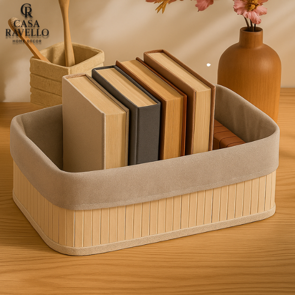 Kit 3 Caixas Organizadoras em Bambu/Linho - Conjunto Set Contenere