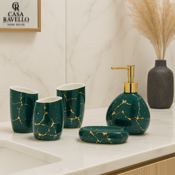 Conjunto Venezia – 5 Peças de acessórios para banheiro em Cerâmica