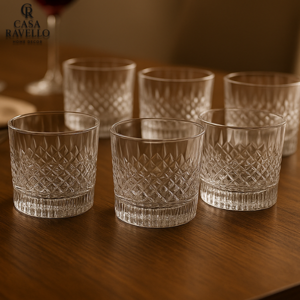 Jogo de 6 copos baixos de Vidro Lapidado - Vittoria Glass