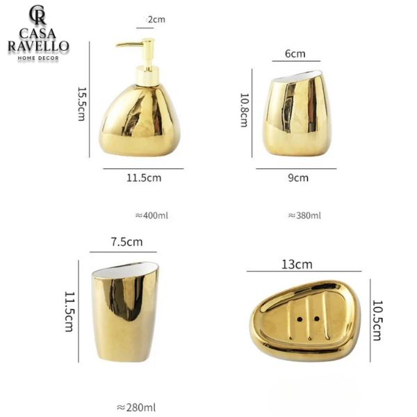 Kit de Acessórios para Banheiro dourado em cerâmica Aurum Lux