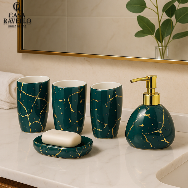 Conjunto Venezia – 5 Peças de acessórios para banheiro em Cerâmica