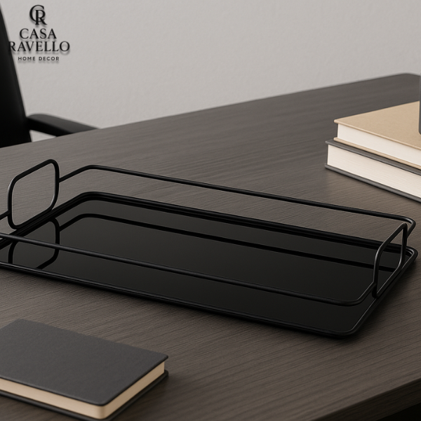 Bandeja em Metal com Vidro Preto - Vassoio Nero
