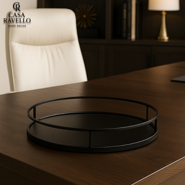 Bandeja em Metal com Vidro Preto - Nero Rotondo