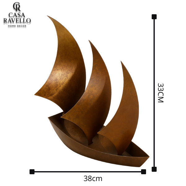 Escultura Barco a Vela para decoração em Metal Envernizado - Rumo ao Horizonte