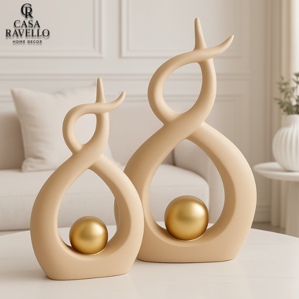 Conjunto esculturas Decorativas com Esfera Dourada - Lúmina