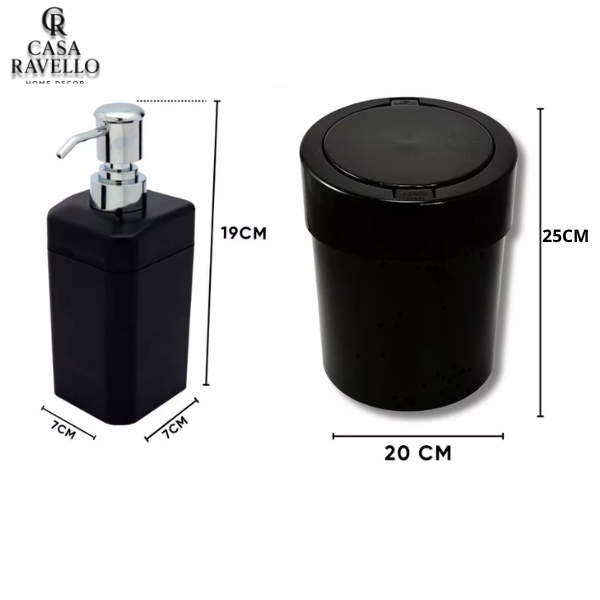 Conjunto Noir Luxe - Lixeira e Saboneteira/Porta Escova em ABS