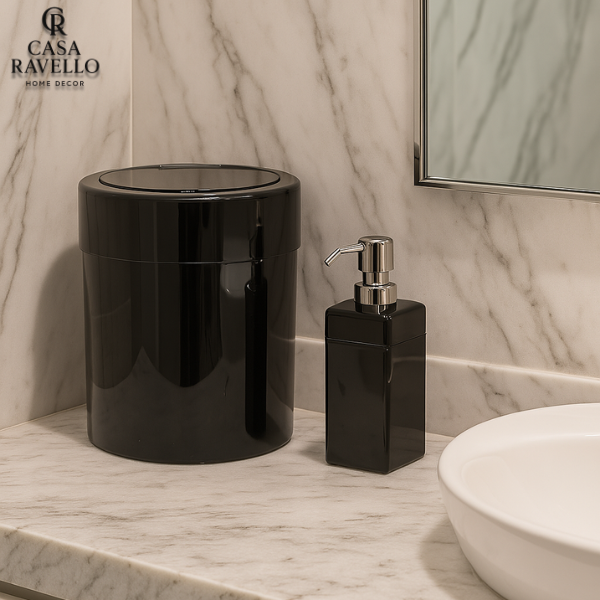 Conjunto Noir Luxe - Lixeira e Saboneteira/Porta Escova em ABS
