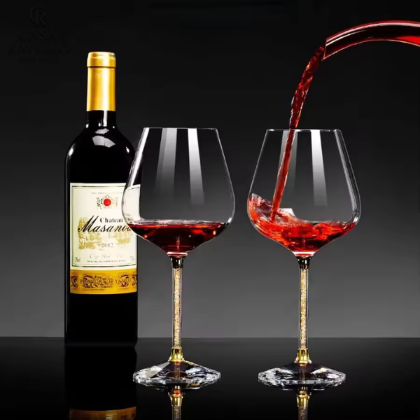 2 Taças para Vinho, em Cristal com Cristais na Base - Cristallo Reale