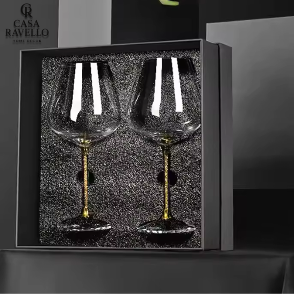2 Taças para Vinho, em Cristal com Cristais na Base - Cristallo Reale