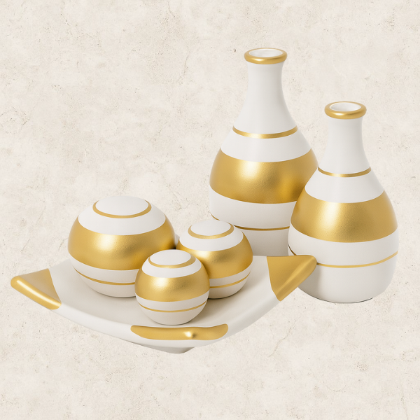 Trio Vasos decorativos com Bandeja e Bola de decoração - Oro Bianca