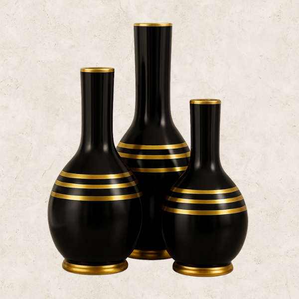 Trio de Vasos decorativos em Cerâmica - Trio Nero Aurum