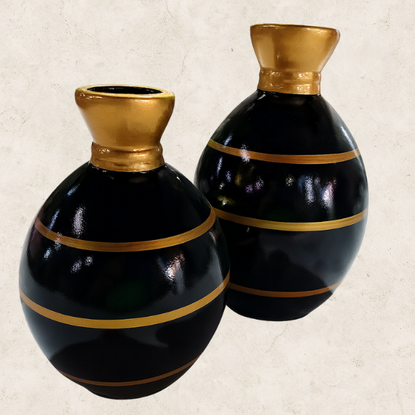 Dupla de Vasos decorativos em Cerâmica - Duo Ébano Auréa