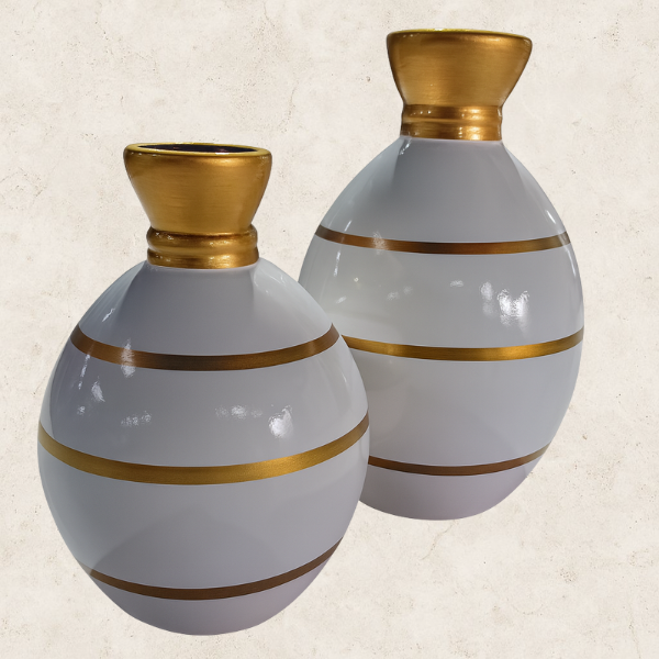 Dupla de Vasos decorativos em Cerâmica - Duo Ébano Auréa