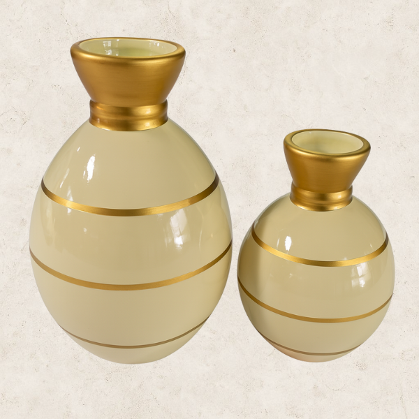 Dupla de Vasos decorativos em Cerâmica - Duo Ébano Auréa