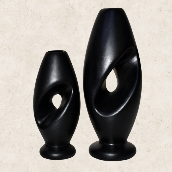 Dupla de Vasos decorativos em Cerâmica - Duo Nero Armonia